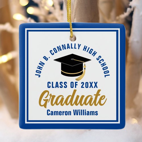 Blue Gold Graduate 2024 Personalized Christmas Ceramic Ornament