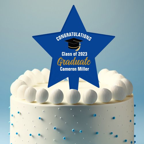 Blue Gold Graduate Custom 2024 Graduation Party Cake Topper