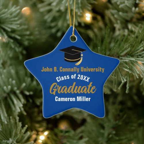 Blue Gold Graduate Custom 2024 Graduation Star Ceramic Ornament