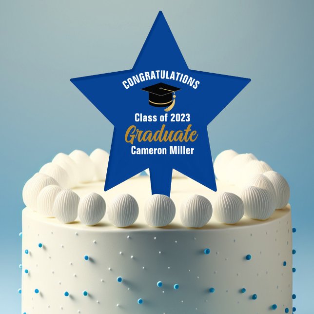 Blue Gold Graduate Custom 2025 Graduation Party Cake Topper (Creator Uploaded)
