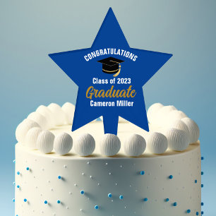 Blue Gold Graduate Custom 2026 Graduation Party Cake Topper