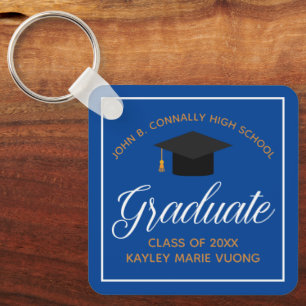 Blue Gold Graduate Custom Graduation Gift Keychain