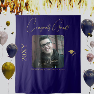 Blue Gold Graduate Graduation Party Photo Backdrop