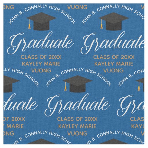 Blue Gold Graduate Personalized Graduation Fabric