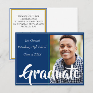 Blue Gold Graduate Photo Personalized Invitation