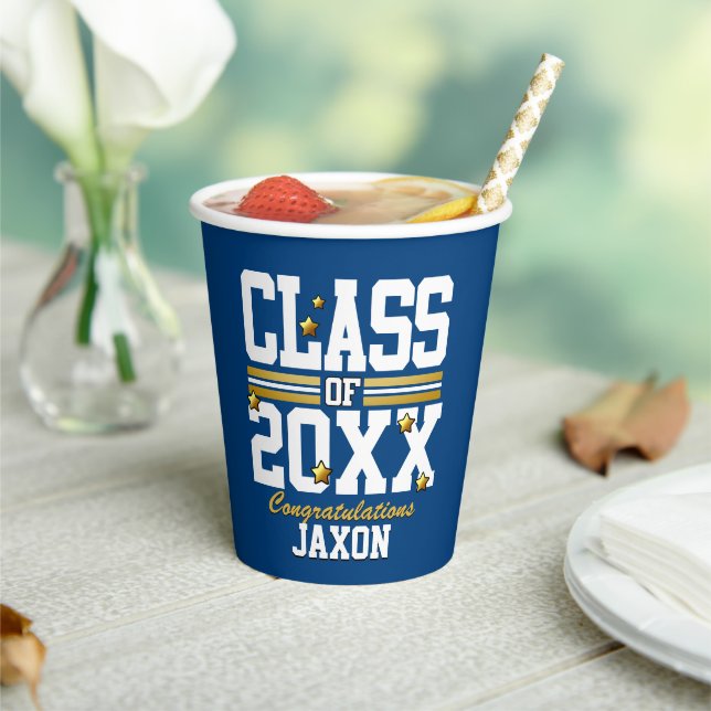 Blue|Gold Graduating Class Year Paper Cups (Insitu)