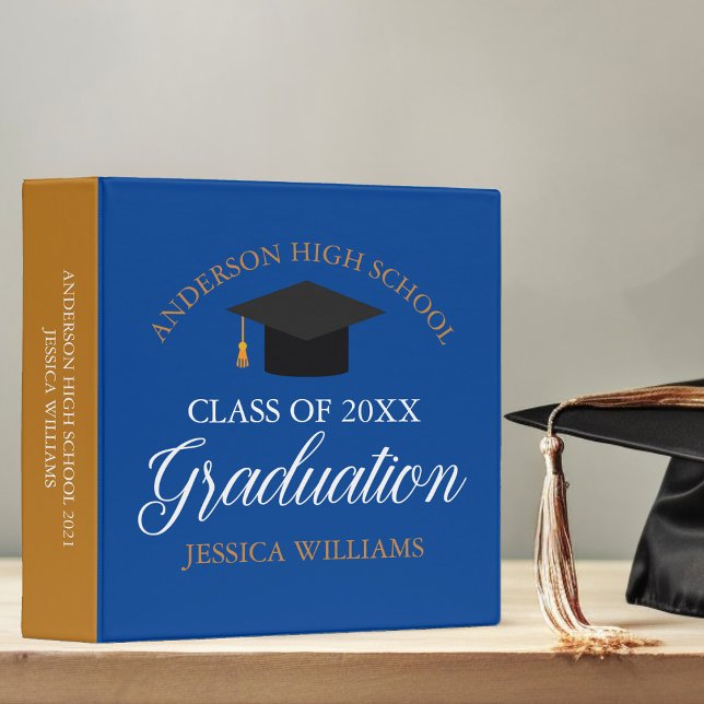 Blue Gold Graduation 2025 Senior Class Photo Album 3 Ring Binder (Creator Uploaded)
