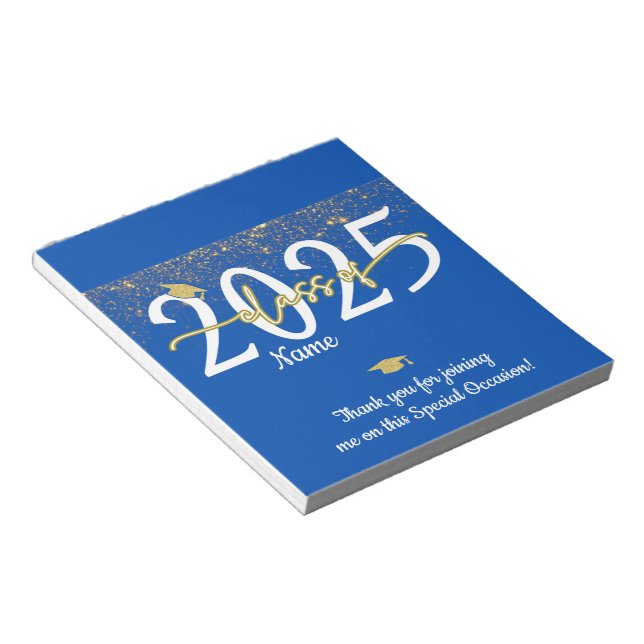 Blue Gold Graduation Candy Bar Wraps Party Favor Notepad (Angled)