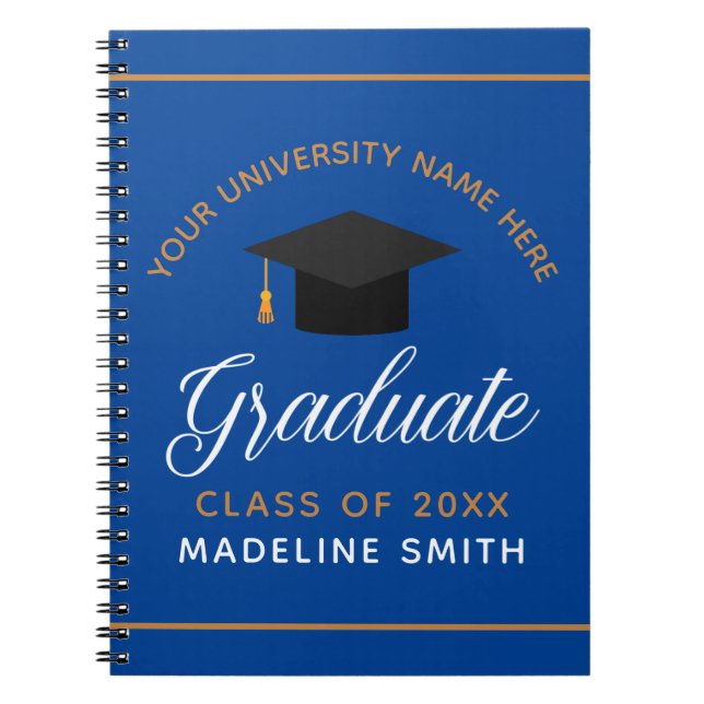 Blue Gold Graduation Custom Class of 2024 Graduate Notebook (Front)