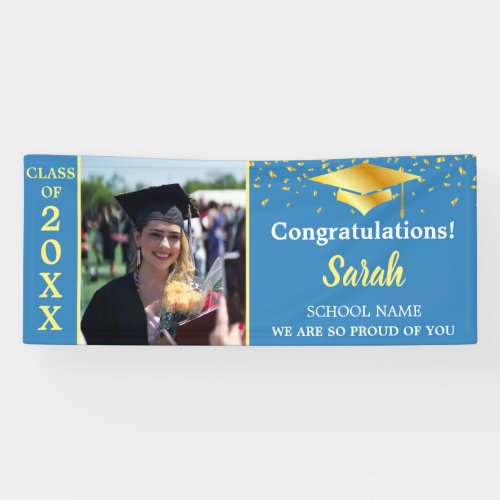 Blue  Gold Graduation custom Photo Class Of 2023 Banner