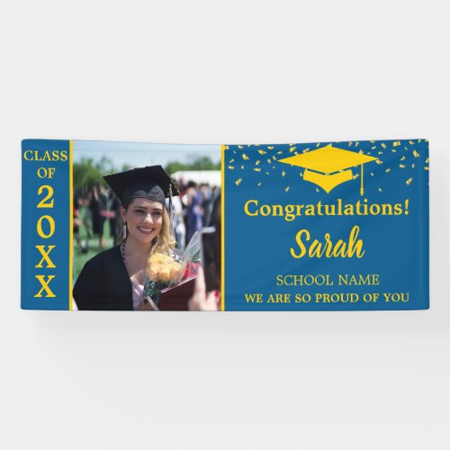 Blue  Gold Graduation Custom Photo Class Of 2023 Banner