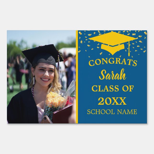 Blue & Gold Graduation Custom Photo Class Of 2023 Sign (Back)