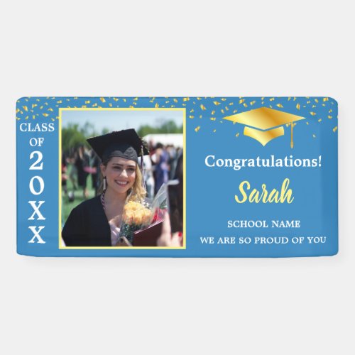 Blue  Gold Graduation custom Photo Class Of 2024 Banner