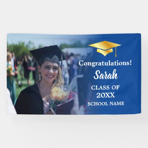 Blue  Gold Graduation Custom Photo Class Of 2024 Banner