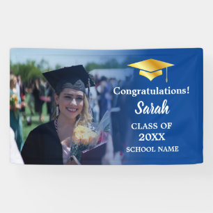 Blue Gold Graduation Custom Photo Class Of 2025 Banner