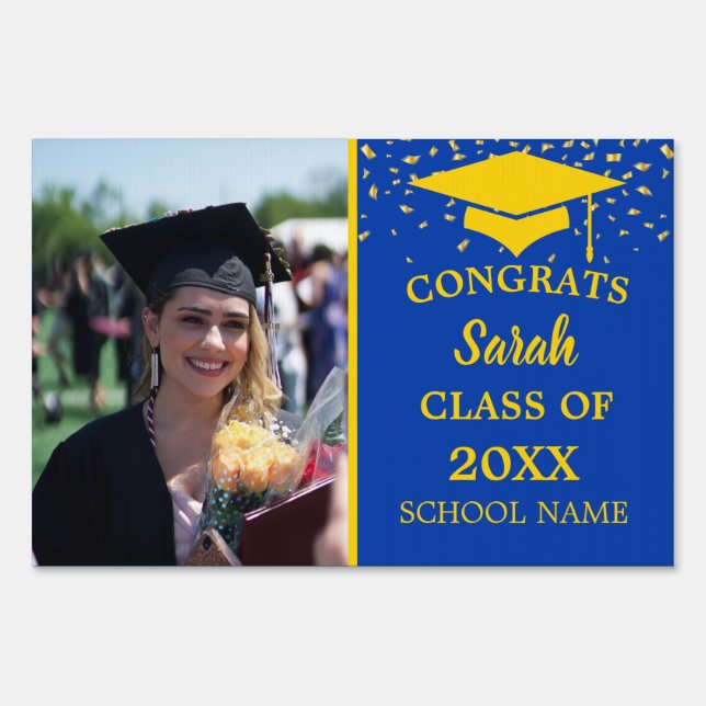 Blue & Gold Graduation custom Photo Class Of 2025 Sign (Front)