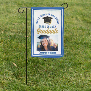 Blue Gold Graduation Customized Graduate Photo Garden Flag