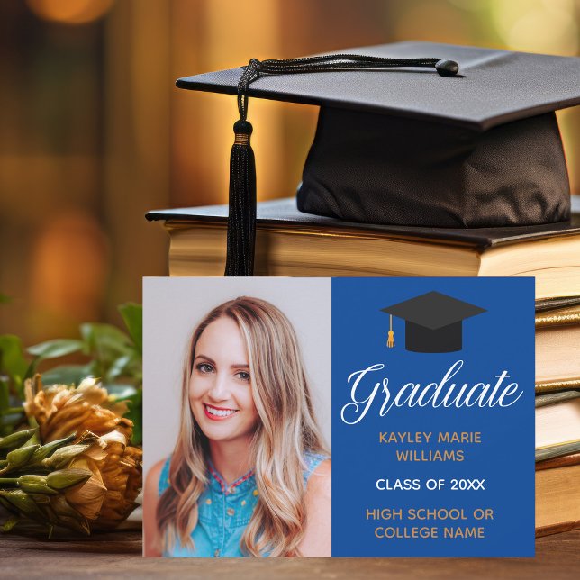 Blue Gold Graduation Photo 2026 Classic Graduate Announcement (Creator Uploaded)