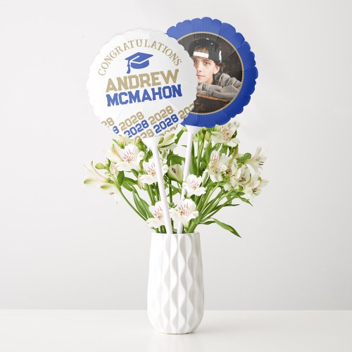 Blue  Gold Graduation Photo Centerpiece Balloon