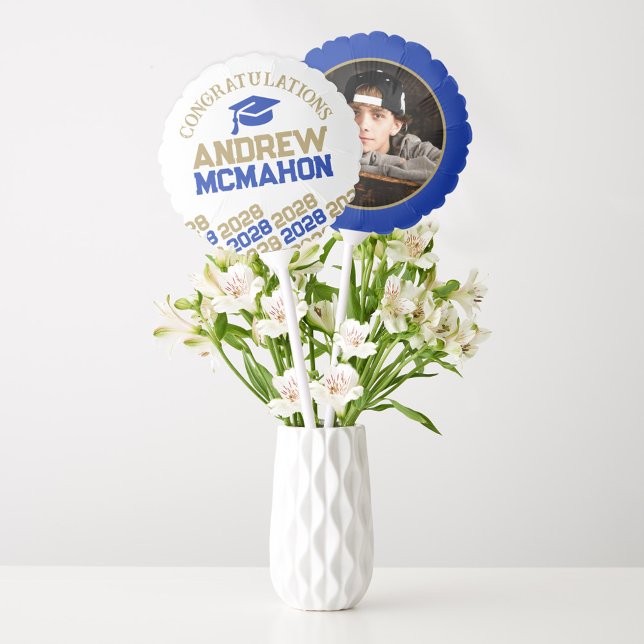 Blue & Gold Graduation Photo Centerpiece Balloon (Graduation Balloon Centerpieces)
