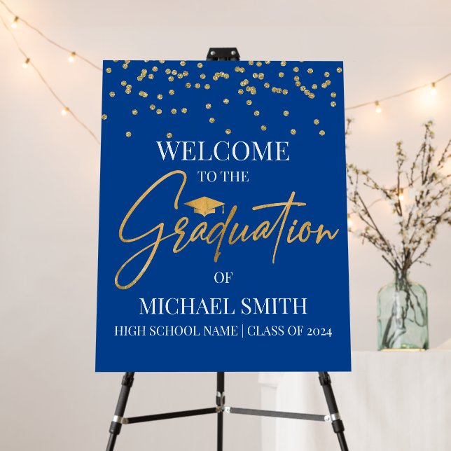 Blue & Gold Graduation Welcome Sign (In Situ (Stand))