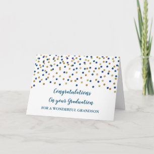 Blue Gold Grandson Congratulations Graduation Card