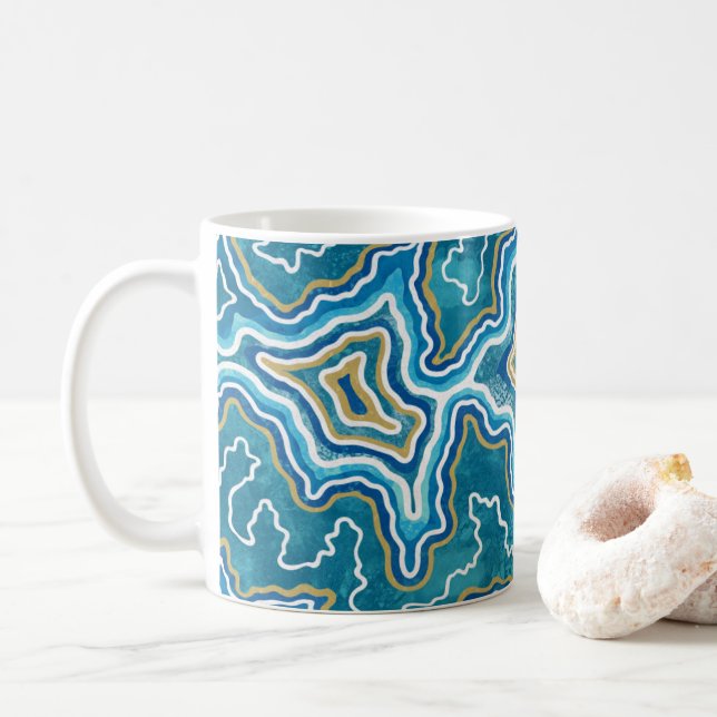 Blue Gold Graphic Agate Coffee Mug (With Donut)