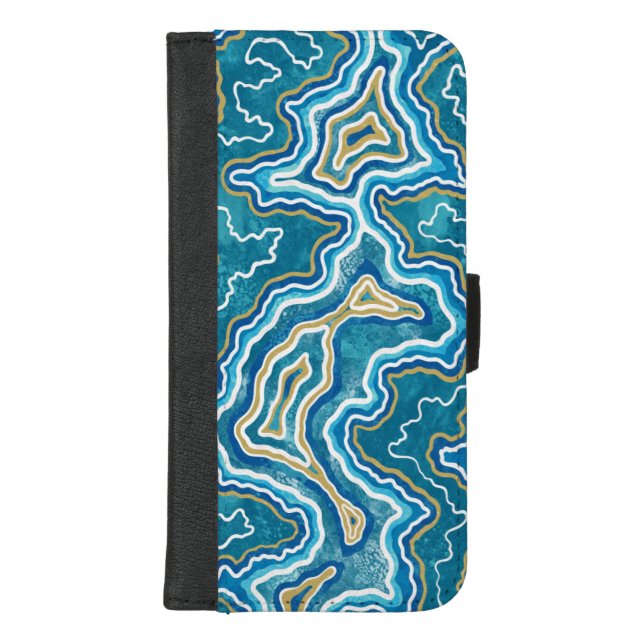 Blue Gold Graphic Agate iPhone Wallet Case (Front)