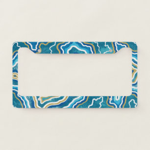 Blue Gold Graphic Agate License Plate Frame