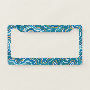 Blue Gold Graphic Agate License Plate Frame