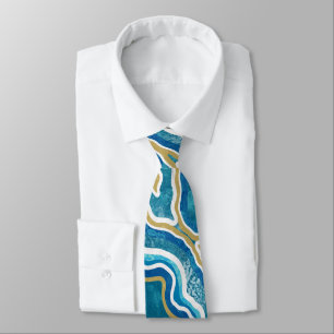 Blue Gold Graphic Agate Neck Tie