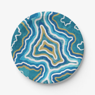 Blue Gold Graphic Agate Paper Plates
