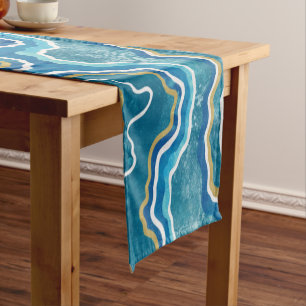 Blue Gold Graphic Agate Short Table Runner