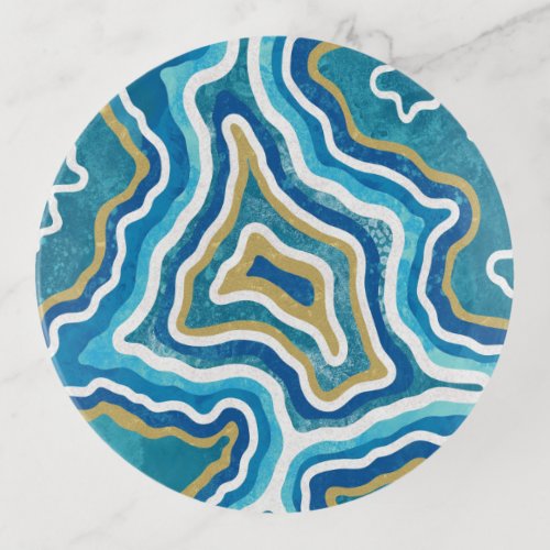 Blue Gold Graphic Agate Trinket Tray