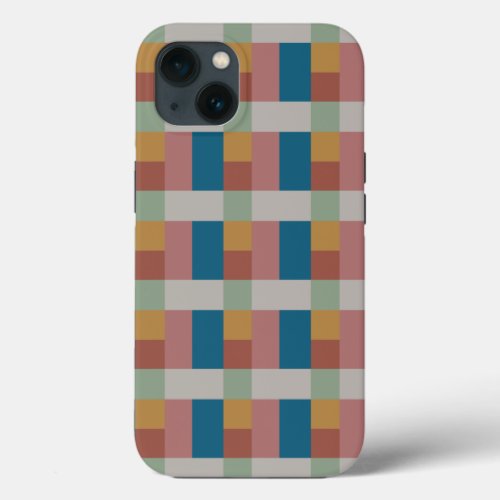 Blue Gold Gray Green Terracotta Color Block iPhone 13 Case