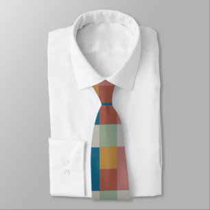 Blue Gold Gray Green Terracotta Color Block Neck Tie