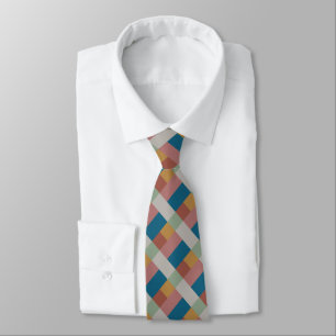 Blue Gold Gray Green Terracotta Color Block Neck Tie