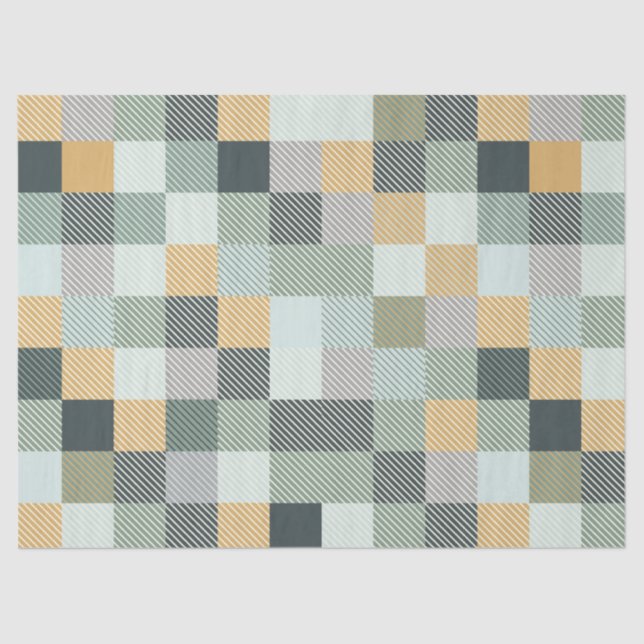 Blue Gold Green Plaid Tissue Paper (Front)