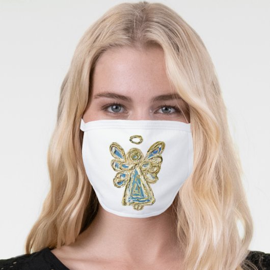 Blue Gold Guardian Angel Art Custom Face Mask (Worn Her)