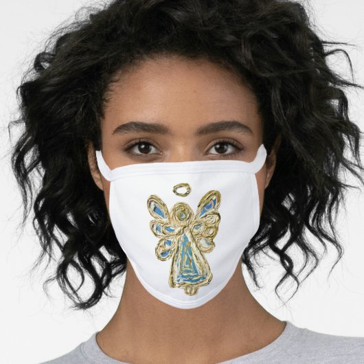 Blue Gold Guardian Angel Art Custom Face Mask (Worn Her)