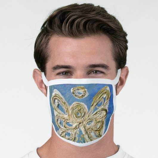 Blue Gold Guardian Angel Art Custom Face Mask (Worn Him)