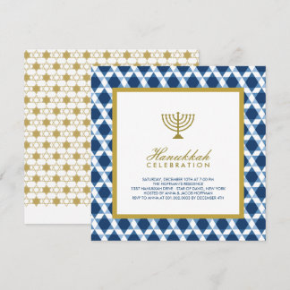 Blue Gold Hanukkah Star Of David Menorah Party Invitation