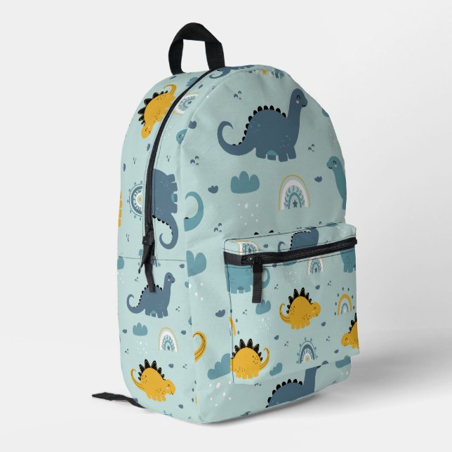 Blue Gold Happy Dinosaurs Boho Pattern Printed Backpack (Back Corner Left)