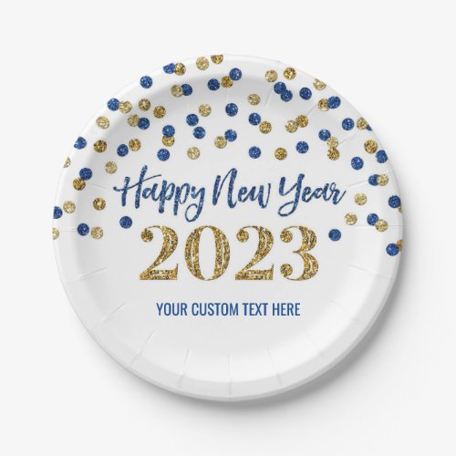 Blue Gold Happy New Year 2023  Paper Plates
