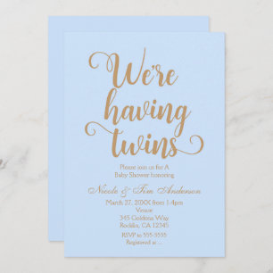 Blue & Gold Having Twins Baby Shower Invitations
