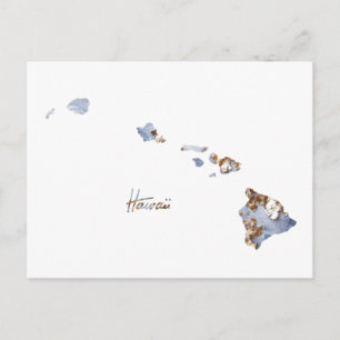 Blue & Gold Hawaii State Map Postcard