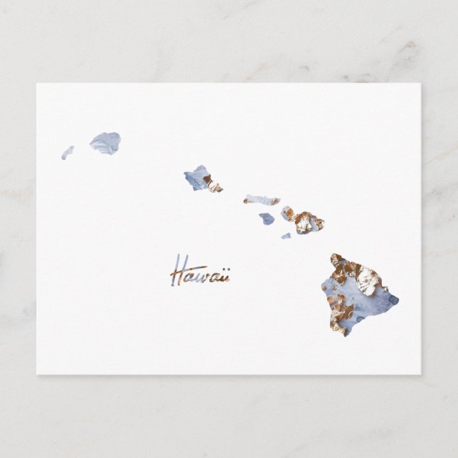 Blue & Gold Hawaii State Map Postcard (Front)