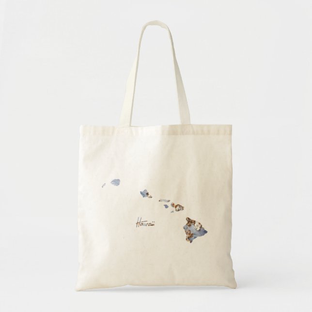 Blue & Gold Hawaii State Map Tote Bag (Front)