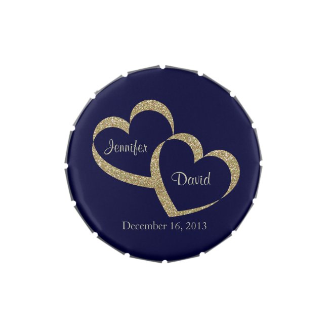Blue & Gold Hearts Custom Wedding Candy Tin