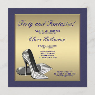 Blue Gold High Heels Womans 40th Birthday Party Invitation